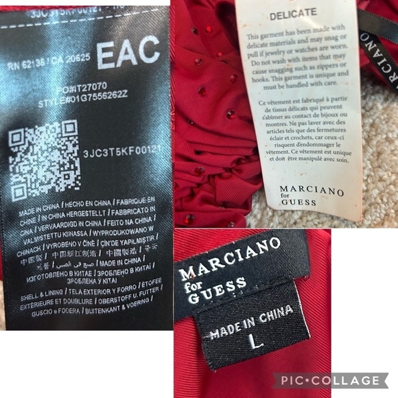 Marciano for Guess red crystal rhinestone embellished one shoulder ruched dress - Picture 13 of 17